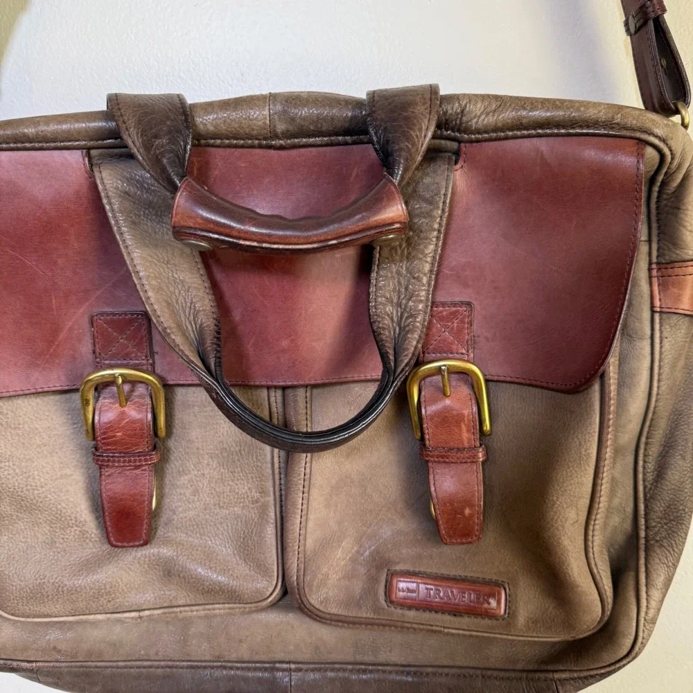 Vintage L.L. Bean Traveler Satchel‎ Leather Briefcase Messenger Bag Large Brown